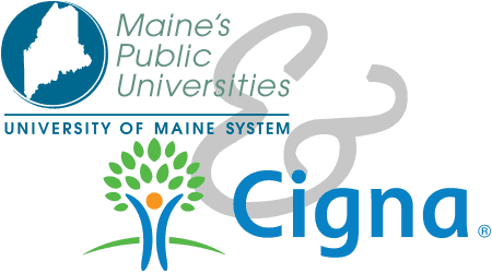 University of Maine System logo and Cigna logo