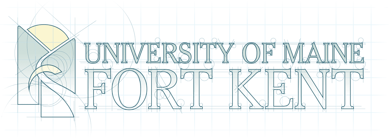 University of Maine at Fort Kent logo stylized as a design blueprint