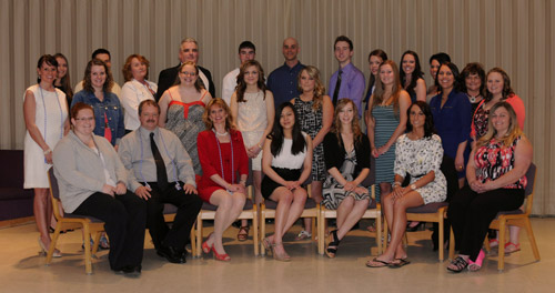 Nurse Pinning Group Photo ID: (front row, l to r) Katie E. Thuotte; Travis L. Norsworthy; Carole Richards; Mary J. Yun; Cassandra Pelletier-Dobbins; Hilary Lavoie; Jennifer D. Pinette (second row, l to r) Kelly J. Bell; Morgan L. Wallace; Taylor G. Butler; Nicole E. Coulombe; Megan S. Dube; Melinda S. Sewall; Katelyn C. Roy; Miranda J. Donovan (third row, l to r) Rebecca J. Martel; Aaron J. Caunter; Sheila G. Lank; Kevin J. Smith; Gaige P. Flewelling; Timothy T. Bair; Dylan T. Ouellette; Krystal L. Paradis; Shawna L. Johnston; Martina E. Giordano; Cynthia M. Wailus