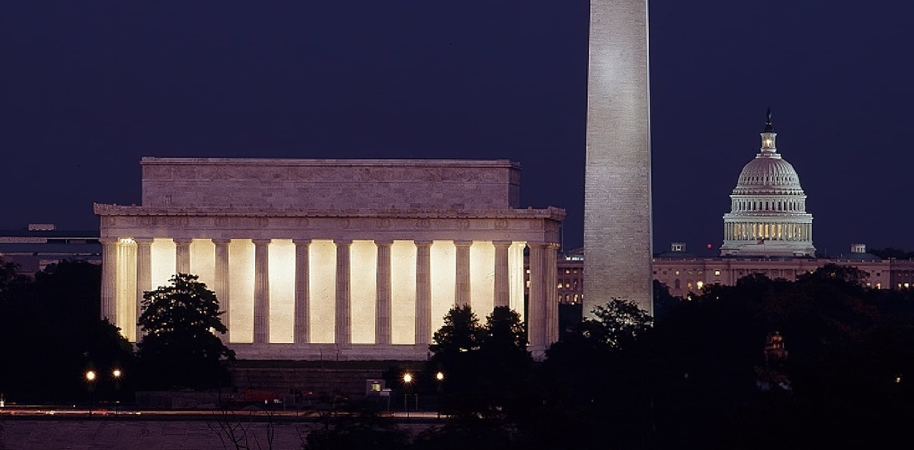 photo of landmarks in Washington, D.C., including the Washington Monument, Lincoln Memorial, and U.S. Capitol building